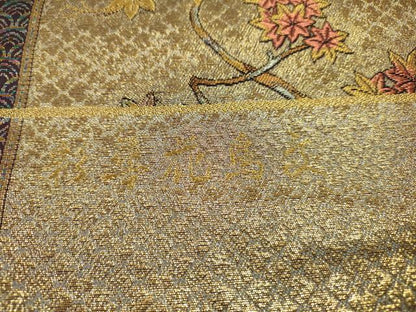 平和屋着物▼西陣　長嶋成織物　ながしま帯　六通柄袋帯　彩華花鳥文　金糸　証紙付き　正絹　逸品　未使用　DABJ7578fe