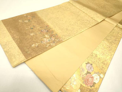 平和屋着物▼太鼓柄袋帯　京刺繍　駒刺繍　舞蝶花丸文　金銀彩　引箔　正絹　逸品　未使用　DABJ7582fe