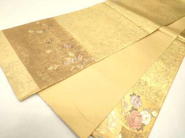 平和屋着物▼太鼓柄袋帯　京刺繍　駒刺繍　舞蝶花丸文　金銀彩　引箔　正絹　逸品　未使用　DABJ7582fe