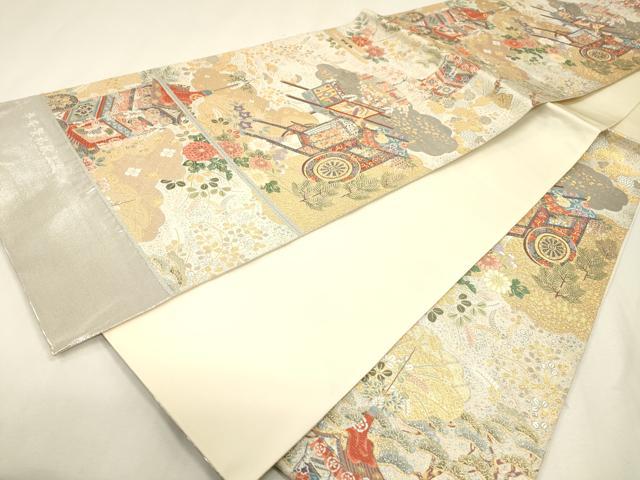 平和屋着物▼西陣　織華佐竹謹　六通柄袋帯　唐織　平安祭礼献上文　金銀糸　証紙付き　正絹　逸品　未使用　DABJ7583fe