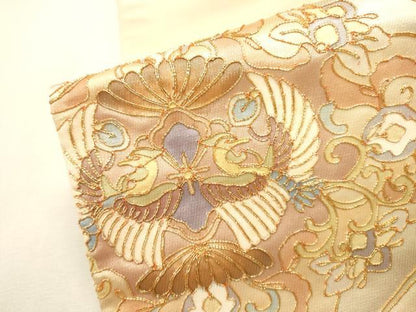 平和屋着物▼西陣　太鼓柄袋帯　駒刺繍　総刺繍　天井鳳凰花唐草文　金糸　正絹　逸品　未使用　DABJ7585fe