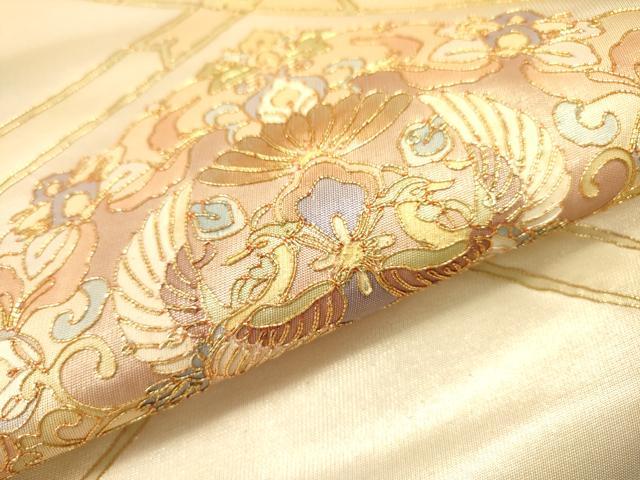 平和屋着物▼西陣　太鼓柄袋帯　駒刺繍　総刺繍　天井鳳凰花唐草文　金糸　正絹　逸品　未使用　DABJ7585fe