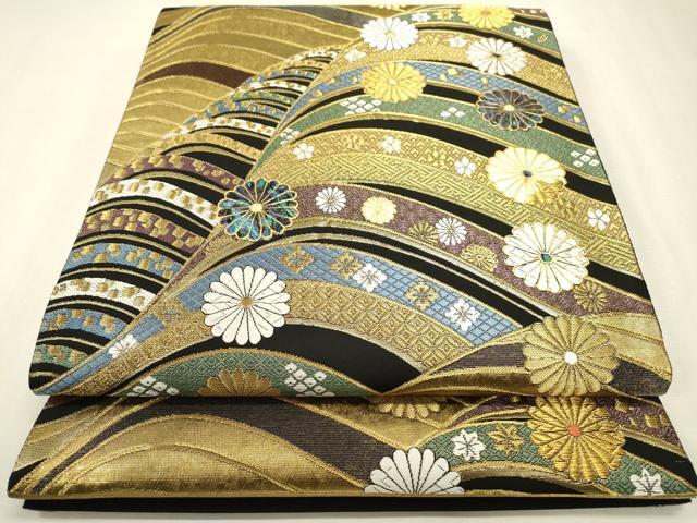 平和屋本店▼西陣　袋帯　螺鈿　唐織　菊連作　本金箔　証紙付き　正絹　逸品　未使用　DABJ7588fe