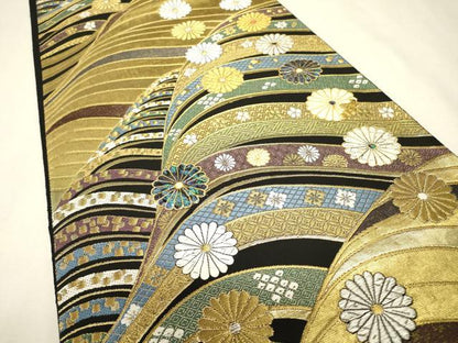 平和屋本店▼西陣　袋帯　螺鈿　唐織　菊連作　本金箔　証紙付き　正絹　逸品　未使用　DABJ7588fe