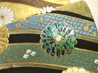 平和屋本店▼西陣　袋帯　螺鈿　唐織　菊連作　本金箔　証紙付き　正絹　逸品　未使用　DABJ7588fe