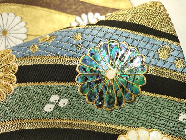 平和屋本店▼西陣　袋帯　螺鈿　唐織　菊連作　本金箔　証紙付き　正絹　逸品　未使用　DABJ7588fe