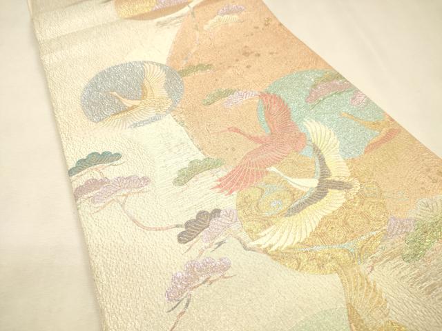 平和屋着物▼六通柄袋帯　きりこ織　華衣　飛鶴松文　金銀糸　正絹　逸品　DABJ7609fe