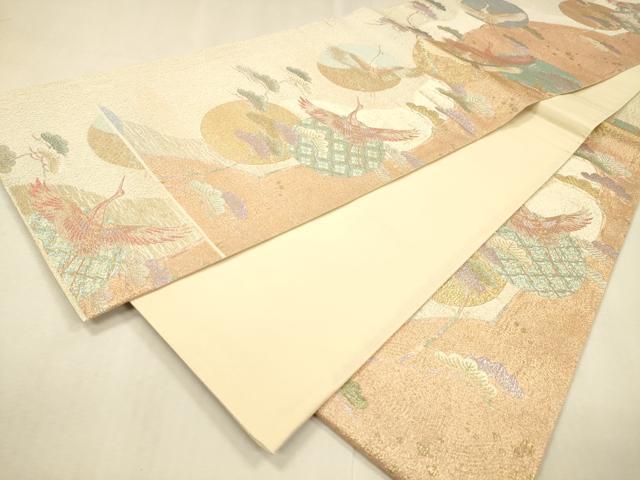 平和屋着物▼六通柄袋帯　きりこ織　華衣　飛鶴松文　金銀糸　正絹　逸品　DABJ7609fe