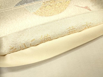 平和屋着物▼六通柄袋帯　きりこ織　華衣　飛鶴松文　金銀糸　正絹　逸品　DABJ7609fe