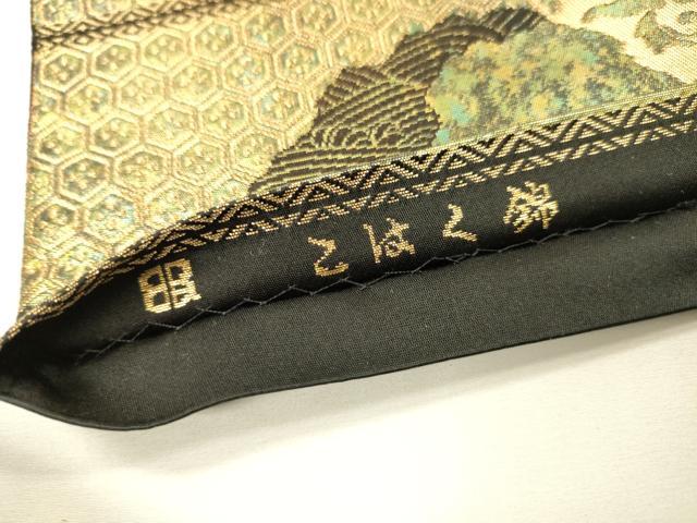 平和屋着物▼西陣　服部織物謹製　六通柄袋帯　こはく錦　手工芸　更紗花鳥唐草文　金糸　引箔　正絹　逸品　DABJ7613fe