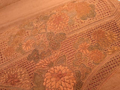平和屋着物●中国三大刺繍　スワトウ刺繍　汕頭刺繍　総刺繍　太鼓柄袋帯　紬地　雪芝草花　正絹　逸品　DABJ7652fe