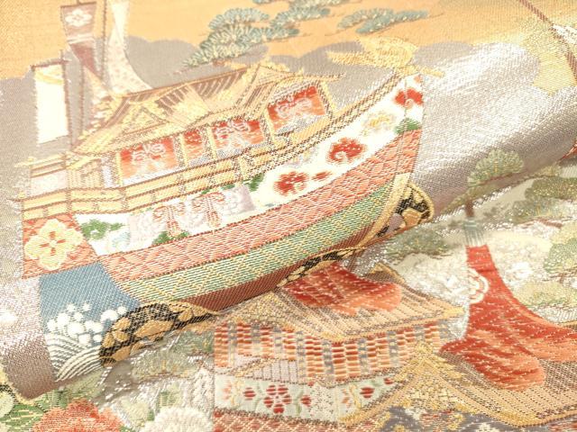 平和屋着物▼六通柄袋帯　唐織　祭礼競艶文　金銀糸　正絹　逸品　未使用　DABJ7655fe