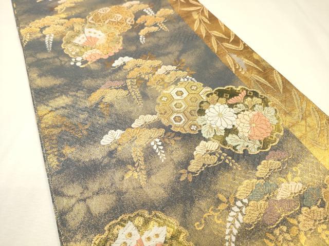 平和屋着物▼西陣　中村源織物　源一坊　佐賀錦　六通柄袋帯　唐織　雪輪舞蝶花文　金糸　証紙付き　正絹　逸品　DABJ7727fe