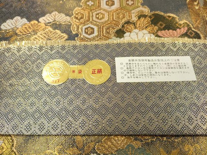 平和屋着物▼西陣　中村源織物　源一坊　佐賀錦　六通柄袋帯　唐織　雪輪舞蝶花文　金糸　証紙付き　正絹　逸品　DABJ7727fe