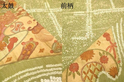 平和屋着物●中国三大刺繍　スワトウ刺繍　汕頭刺繍　六通柄袋帯　紬地　絞り　草花　金彩　正絹　逸品　DABJ7742fe