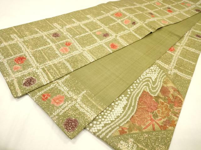 平和屋着物●中国三大刺繍　スワトウ刺繍　汕頭刺繍　六通柄袋帯　紬地　絞り　草花　金彩　正絹　逸品　DABJ7742fe