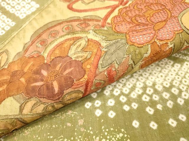 平和屋着物●中国三大刺繍　スワトウ刺繍　汕頭刺繍　六通柄袋帯　紬地　絞り　草花　金彩　正絹　逸品　DABJ7742fe