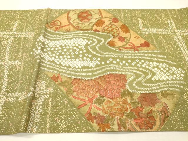 平和屋着物●中国三大刺繍　スワトウ刺繍　汕頭刺繍　六通柄袋帯　紬地　絞り　草花　金彩　正絹　逸品　DABJ7742fe