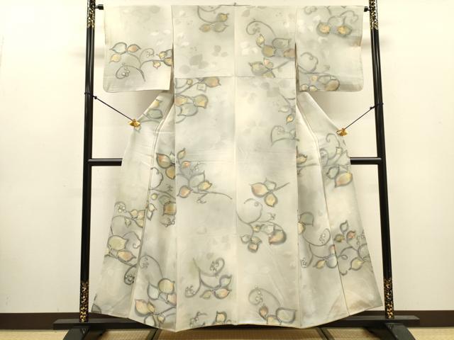 平和屋着物●上質な小紋　地紋起こし　花唐草文　暈し染　正絹　逸品　DABJ7755fe