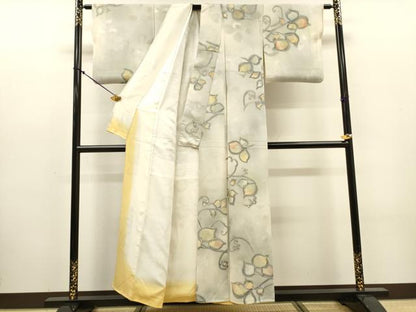 平和屋着物●上質な小紋　地紋起こし　花唐草文　暈し染　正絹　逸品　DABJ7755fe