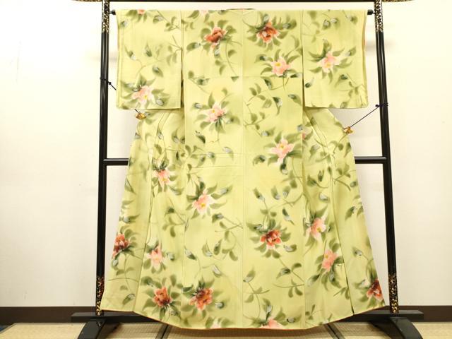 平和屋着物▼上質な小紋　手描き　草花　暈し染　正絹　逸品　DABJ7756fe