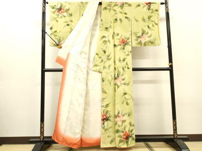 平和屋着物▼上質な小紋　手描き　草花　暈し染　正絹　逸品　DABJ7756fe