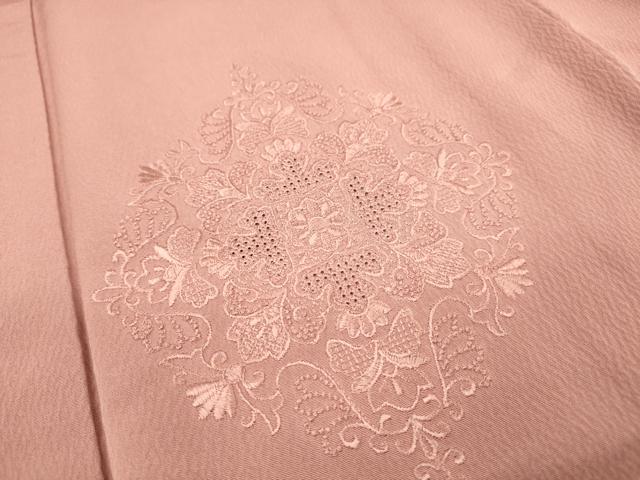 平和屋着物▼中国三大刺繍　スワトウ刺繍　汕頭刺繍　総刺繍　色留袖　正倉院花文　退紅色　正絹　逸品　DABJ7761fe