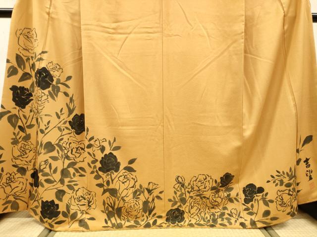 平和屋着物▼訪問着　作家物　手描き　バラ　薔薇　正絹　逸品　DABJ7763fe