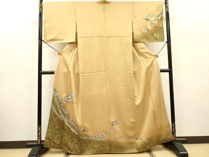 平和屋着物▼訪問着　扇面花鳥文　暈し染　金銀彩　正絹　逸品　未使用　DABJ7766fe