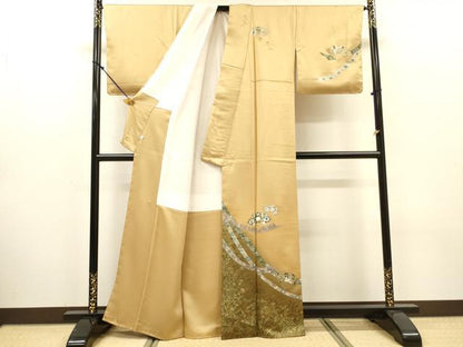 平和屋着物▼訪問着　扇面花鳥文　暈し染　金銀彩　正絹　逸品　未使用　DABJ7766fe