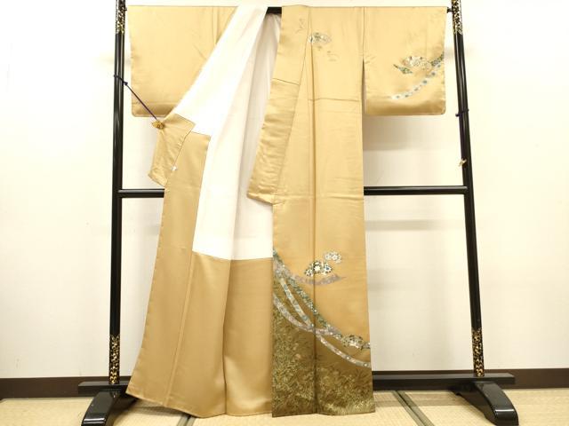 平和屋着物▼訪問着　扇面花鳥文　暈し染　金銀彩　正絹　逸品　未使用　DABJ7766fe