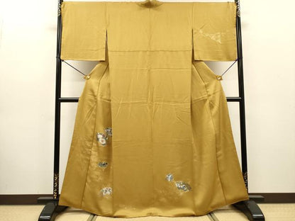 平和屋着物▼訪問着　扇面花文　金銀彩　正絹　逸品　DABJ7772fe