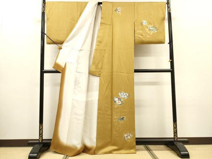 平和屋着物▼訪問着　扇面花文　金銀彩　正絹　逸品　DABJ7772fe