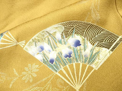 平和屋着物▼訪問着　扇面花文　金銀彩　正絹　逸品　DABJ7772fe