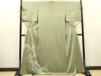 平和屋着物▼訪問着　駒刺繍　絞り　道長文箱花文　銀彩　正絹　逸品　DABJ7773fe