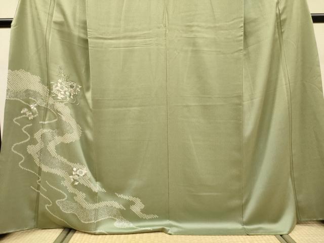 平和屋着物▼訪問着　駒刺繍　絞り　道長文箱花文　銀彩　正絹　逸品　DABJ7773fe