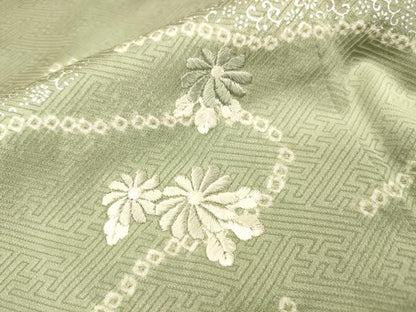 平和屋着物▼訪問着　駒刺繍　絞り　道長文箱花文　銀彩　正絹　逸品　DABJ7773fe
