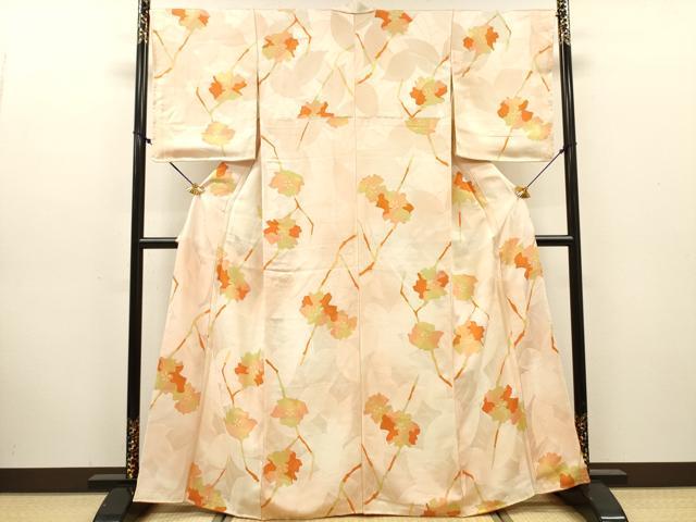 平和屋着物▼上質な小紋　枝花　暈し染　正絹　逸品　DABJ7774fe