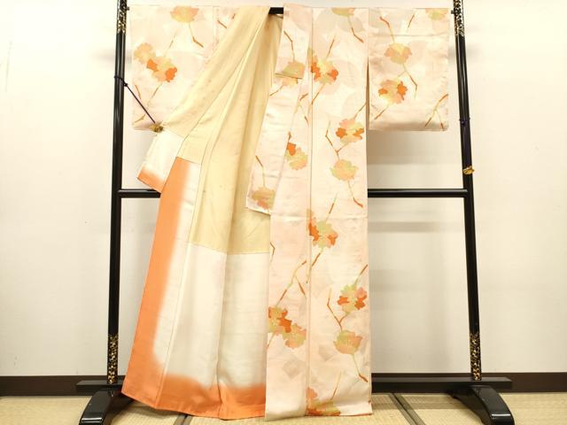 平和屋着物▼上質な小紋　枝花　暈し染　正絹　逸品　DABJ7774fe