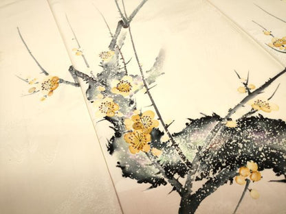 平和屋着物▼訪問着　作家物　手描き　枝梅　暈し染　正絹　逸品　DABJ7775fe