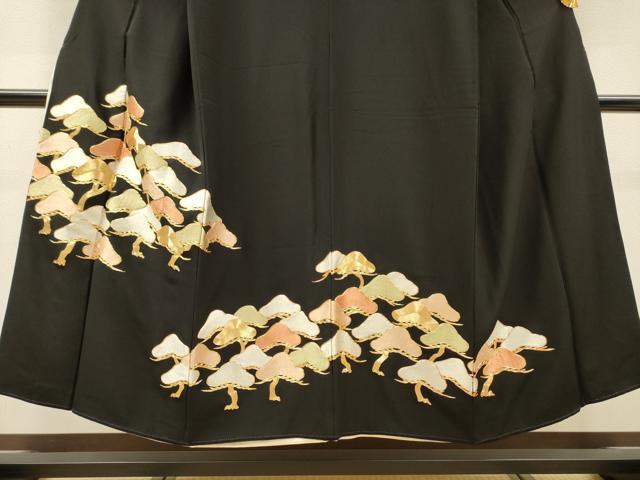 平和屋着物▼豪華黒留袖　駒刺繍　総刺繍　松　金糸　正絹　逸品　DABJ7780fe