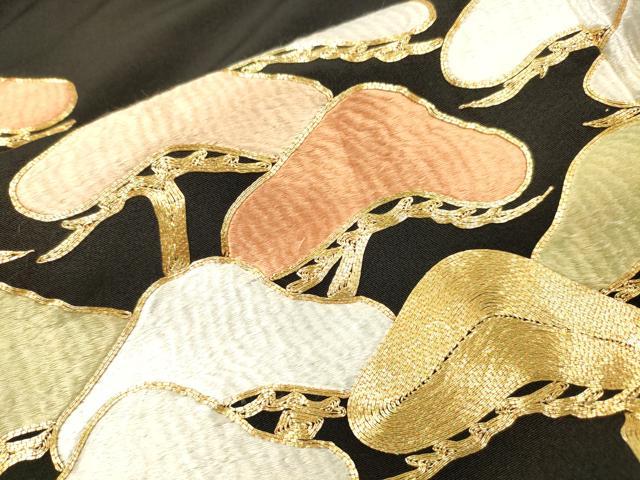 平和屋着物▼豪華黒留袖　駒刺繍　総刺繍　松　金糸　正絹　逸品　DABJ7780fe