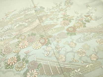 平和屋着物▼中国三大刺繍　スワトウ刺繍　汕頭刺繍　総刺繍　訪問着　渡り橋風景花文　正絹　逸品　DABJ7781fe