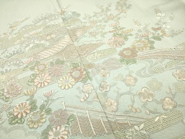 平和屋着物▼中国三大刺繍　スワトウ刺繍　汕頭刺繍　総刺繍　訪問着　渡り橋風景花文　正絹　逸品　DABJ7781fe