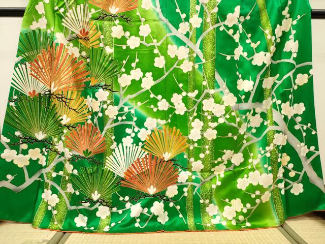 平和屋着物▼訪問着　駒刺繍　松竹梅　暈し染　金彩　正絹　逸品　DABJ7782fe