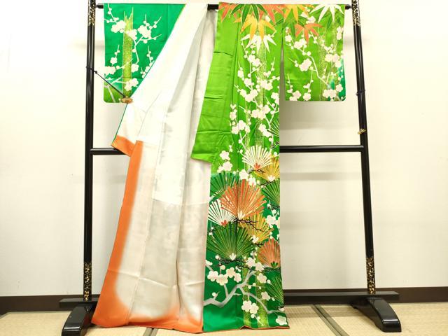 平和屋着物▼訪問着　駒刺繍　松竹梅　暈し染　金彩　正絹　逸品　DABJ7782fe