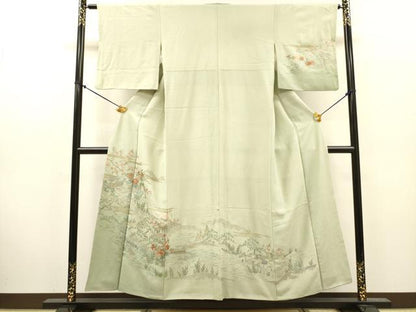 平和屋着物▼中国三大刺繍　スワトウ刺繍　汕頭刺繍　総刺繍　訪問着　水辺風景花文　暈し染　金糸　正絹　逸品　DABJ7783fe