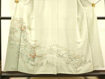 平和屋着物▼中国三大刺繍　スワトウ刺繍　汕頭刺繍　総刺繍　訪問着　水辺風景花文　暈し染　金糸　正絹　逸品　DABJ7783fe