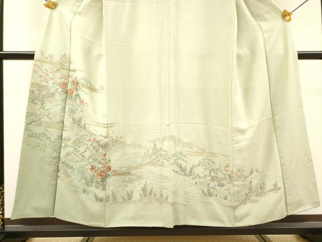 平和屋着物▼中国三大刺繍　スワトウ刺繍　汕頭刺繍　総刺繍　訪問着　水辺風景花文　暈し染　金糸　正絹　逸品　DABJ7783fe