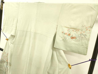 平和屋着物▼中国三大刺繍　スワトウ刺繍　汕頭刺繍　総刺繍　訪問着　水辺風景花文　暈し染　金糸　正絹　逸品　DABJ7783fe